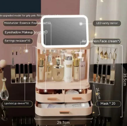 Lighted Mirror Makeup Storage Box