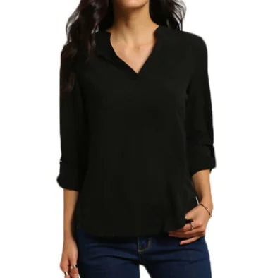 Plus Size Women's V-Neck Wrinkled Chiffon Blouse