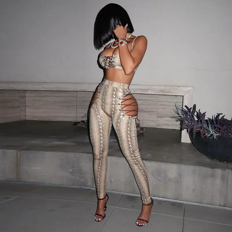 2020 Autumn Winter Women's Sexy Lace-Up Outfit Set