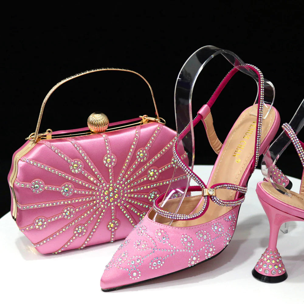 Round Clutch Bag with Pointed Buckle Heels