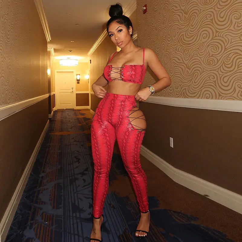 2020 Autumn Winter Women's Sexy Lace-Up Outfit Set